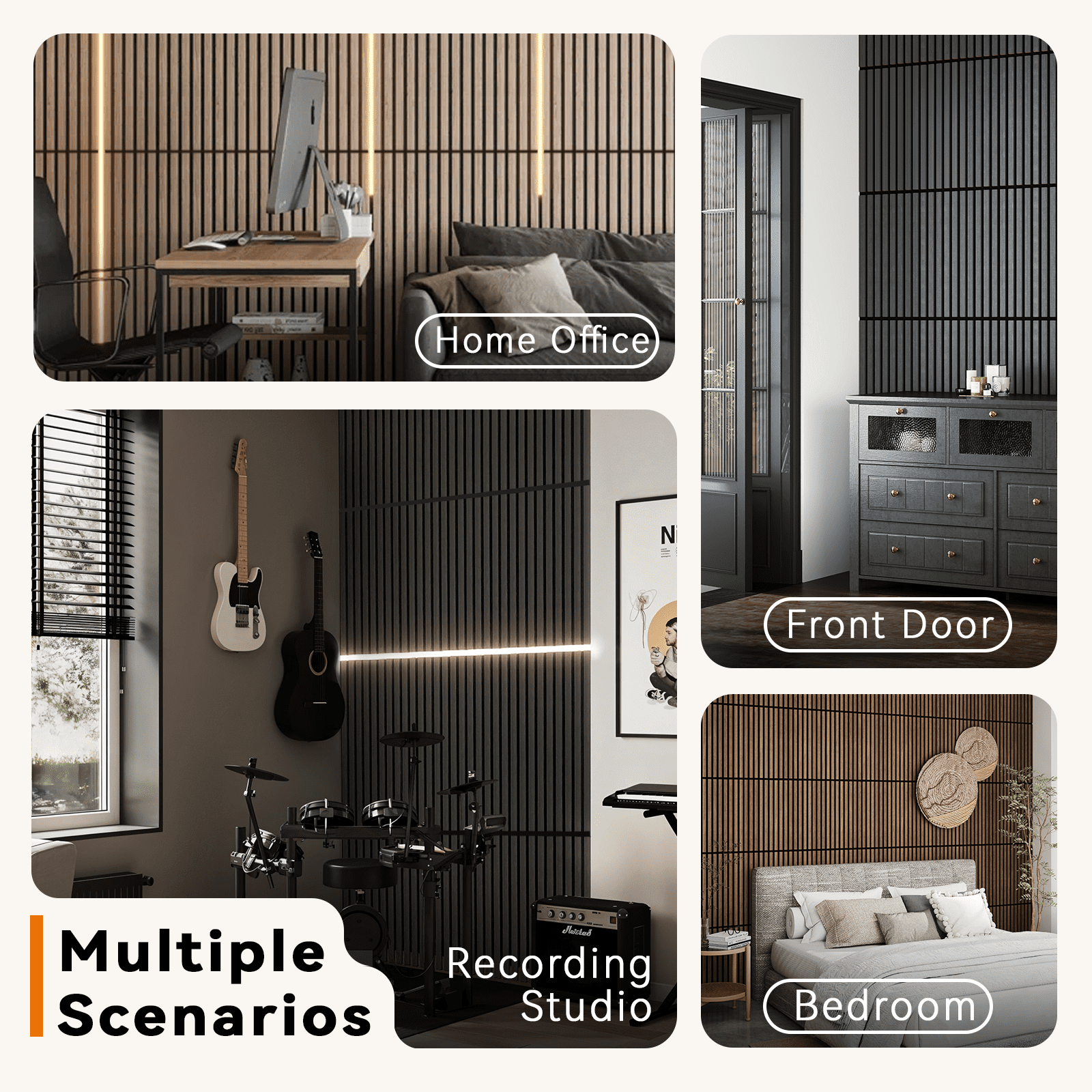 Upick Foldable Acoustic Wall Panels, 4 Pack 94.5" x 12.6" MDF Slat Wood Panels for Wall, Sound Absorbing Wall Panels for Interior Wall Decor, Matte Black