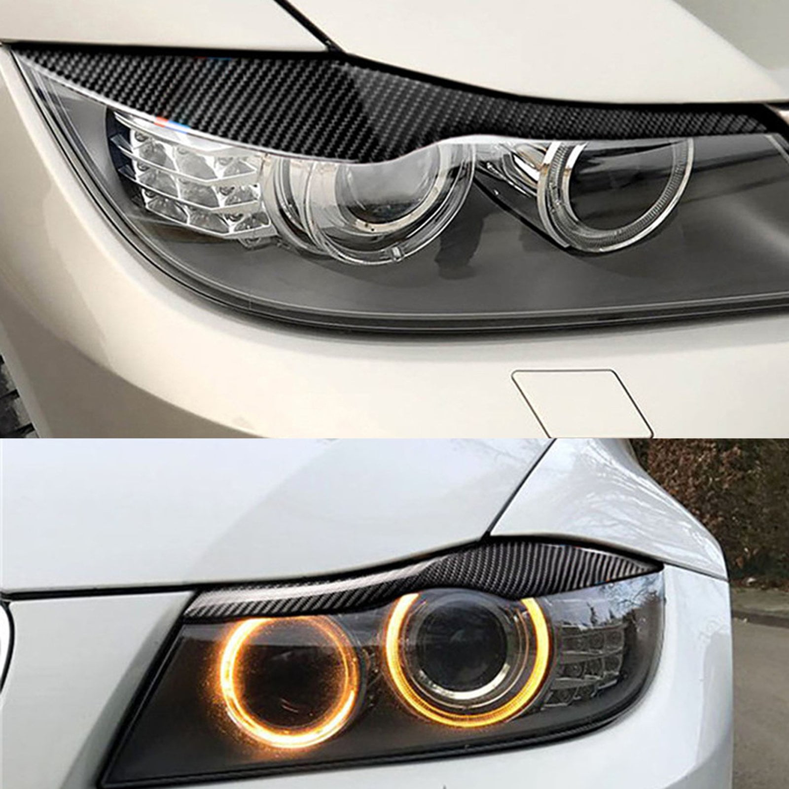 Xotic Tech Carbon Fiber Headlight Eyebrow Eyelid Overlay Trim Decal Cover for BMW E90 E91 318i 320i 325i 2006-2012 