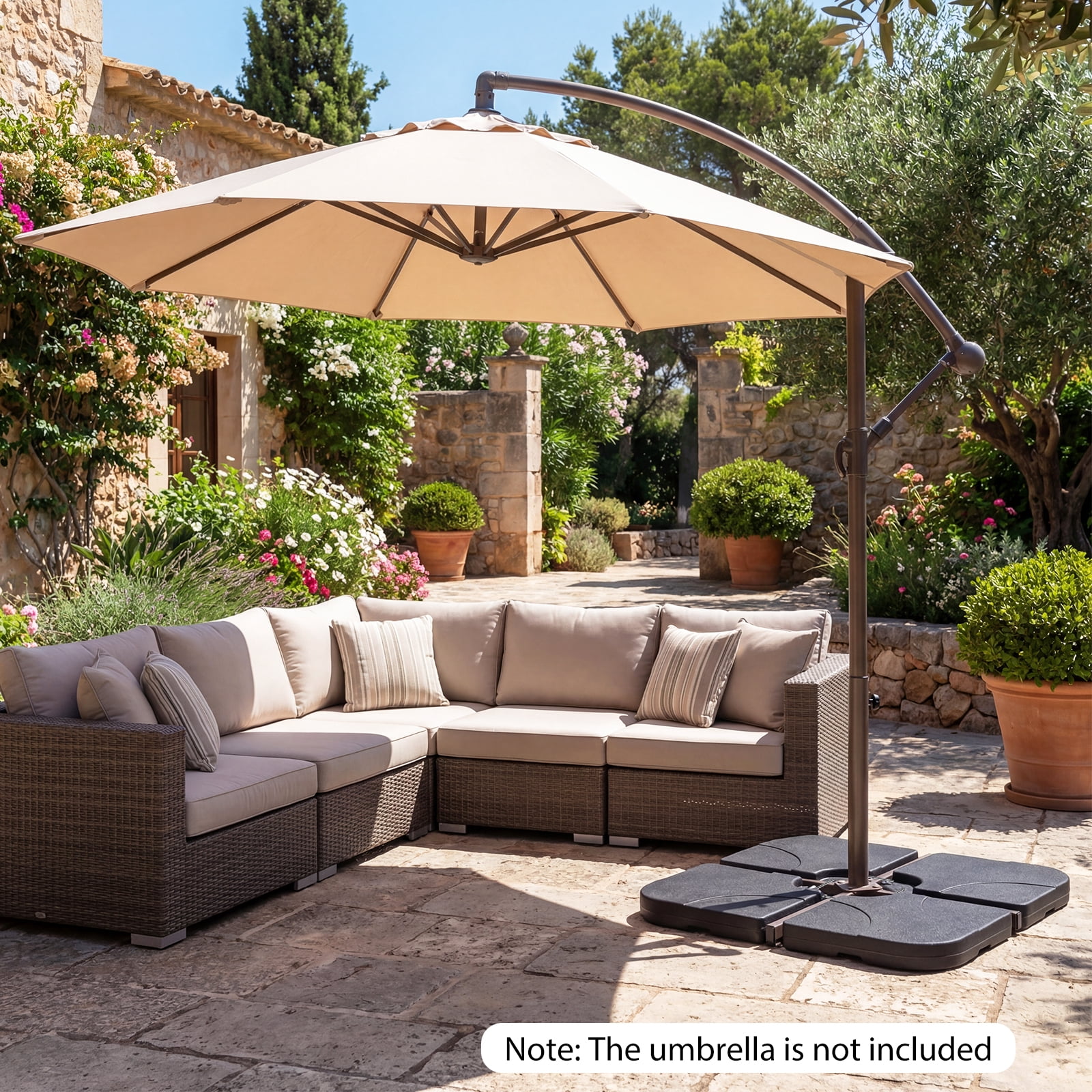 Patiojoy 4-Piece Heavy Duty Cantilever Umbrella Base 164 LBS/72 KG Square Patio Umbrella Stand with Easy-to-Fill Spouts