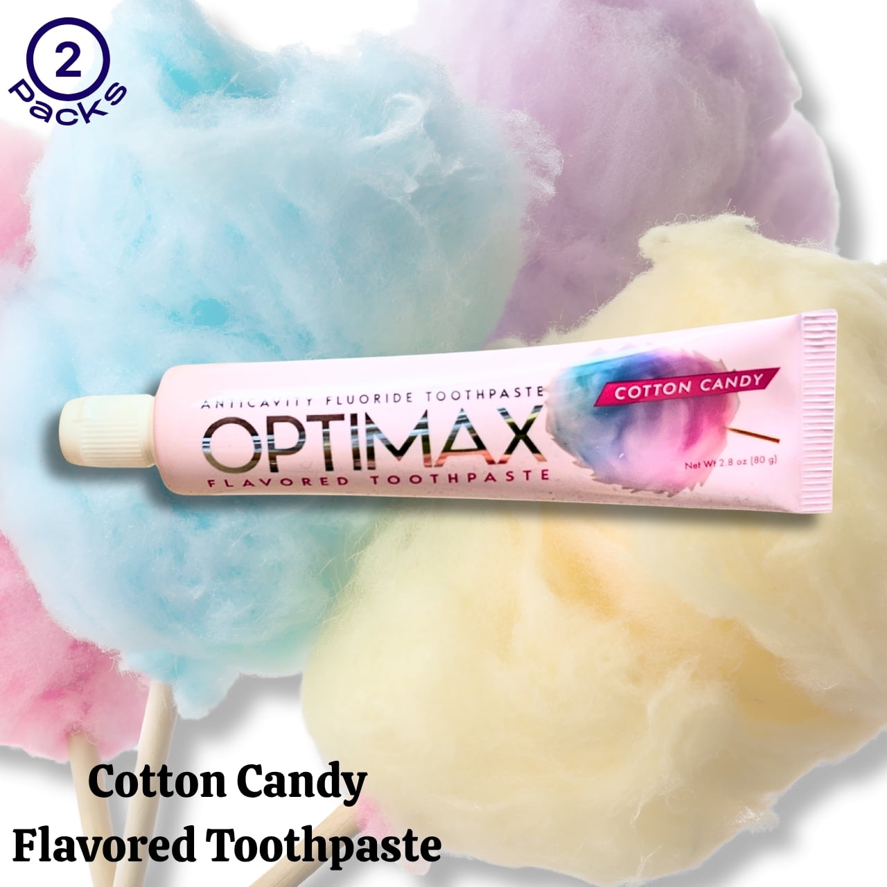 Optimax Cotton Candy Flavored Anticavity Toothpaste, Pack of 2, 2.8 oz Each