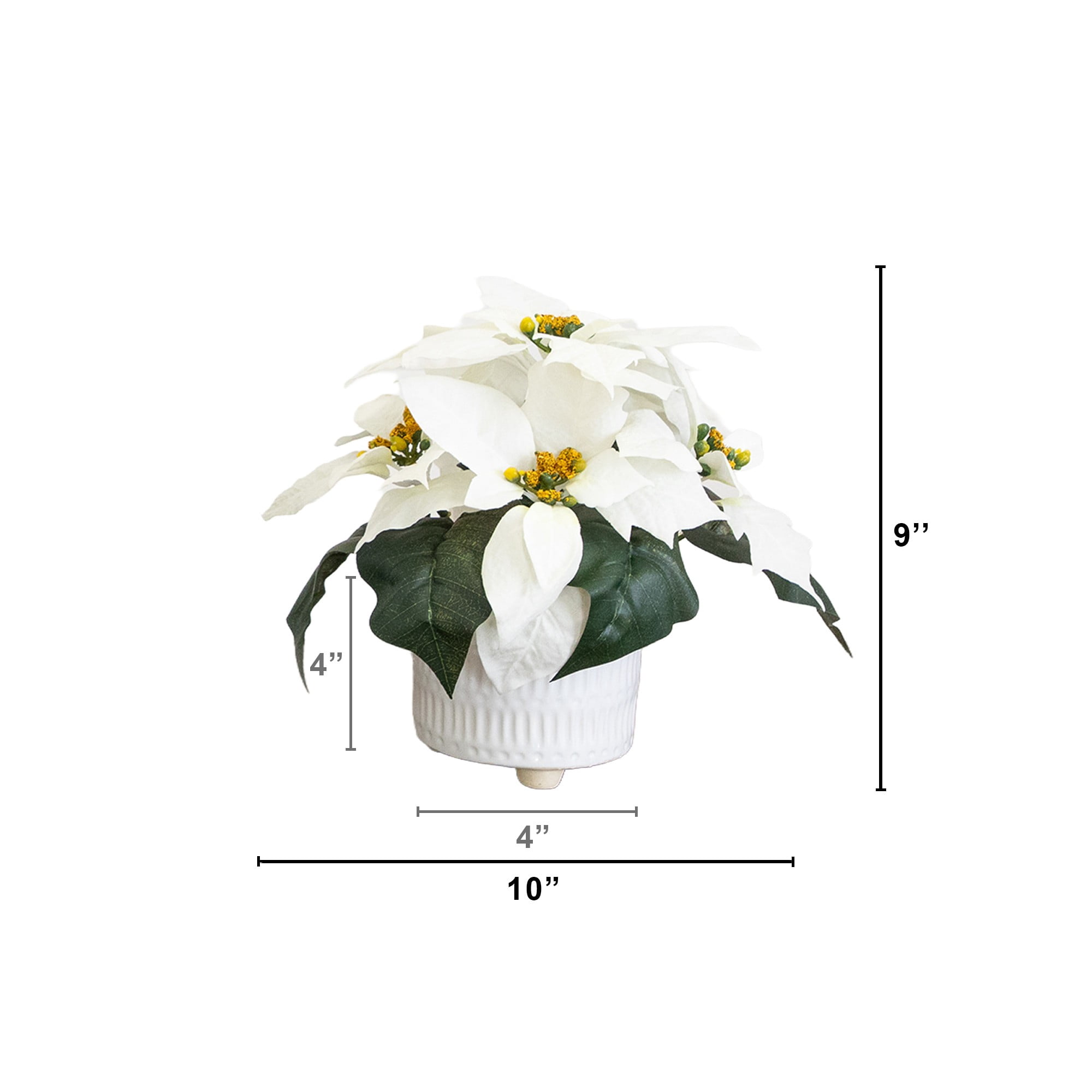 9in. Artificial White Poinsettia Arrangements in White Ceramic Pots - Set of 3