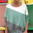thumbnail image 3 of Olyvenn Long Sleeve Cotton Linen Shirts for Women Color Block Drop Shoulder Tops Round Neck Summer Blouses Dressy Casual Comfy Tees Green XXL, 3 of 5