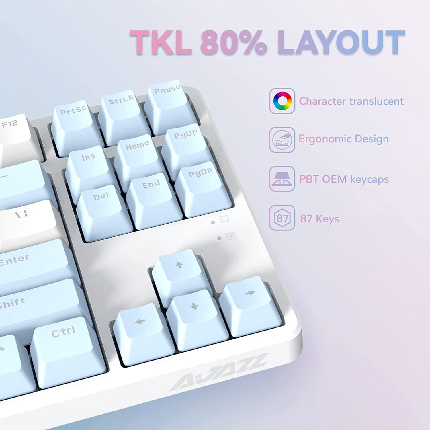 Lexontech AK873 Wired 87 Key TKL Mechanical Gaming Keyboard with Rainbow Backlit Hot-swap Tactile Blue Switch NKRO Gasket Ergonomic Wrist Rest Custom Coiled Aviator Cable for PC/Mac/PS4 Gamer