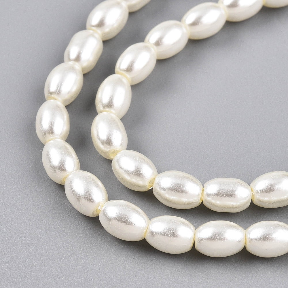 Baking Painted Pearlized Glass Pearl Bead Strands Rice Cornsilk 6x4~4.5mm Hole: 0.9mm about 135~137pcs/strand 31.10~31.61''(79~80.3cm)