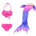 thumbnail image 1 of Baby Girl Swimsuit Spring Summer Resort Beach Sunscreen Solid Ruffles Split Swimsuits Fishtail Set Kids Bathing Suits Girls Dark Purple 8-9Y, 1 of 3