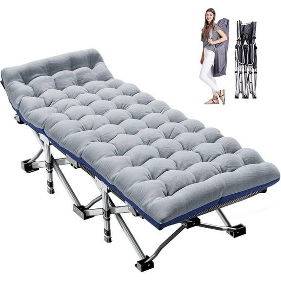 YUONAO Folding Camping Cot with Mat for Adults, Heavy Duty Outdoor Bed with Carry Bag – 1200D Oxford Fabric for Travel, Hiking & Camping -Sliver Gray