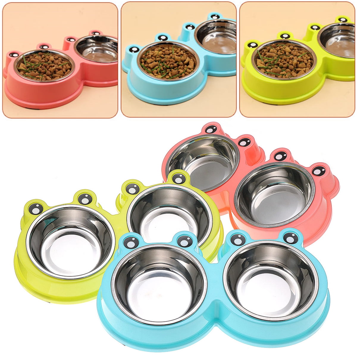Double Dog Bowls Cute Stainless Steel Dog Bowl NonSkid Feeder Bowls Pet Bowl Puppy bowl for