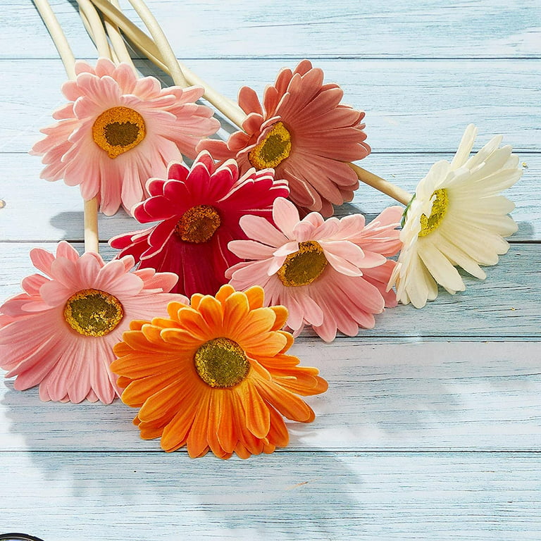 Zukuco Artificial Daisy Flower 15 inch Faux Gerbera Daisies Fake Silk Flower  Bouquet for Wedding Bridal Bouquet Party Home Kitchen Indoor Decorations 