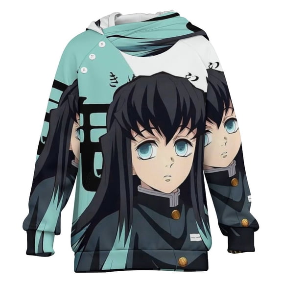 Demon Slayer Tokito Muichiro Kids Hoodie Raglan Sleeve Hooded Snap Sweatshirt Casual Wear Soft Breathable Outerwear Winter Clothes 6-7Y