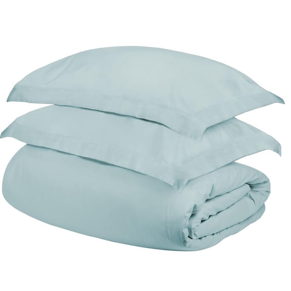HomeRoots Light Blue Queen Cotton Blend 300 Thread Count Washable Duvet Cover Set
