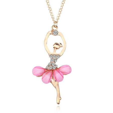 Rhinestone Key Necklace Stylish Elegant Ballerina Girl Necklace Exquisite Shimmer Rhinestone Pendant Necklace Festival Birthday Gift ()