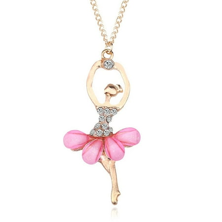 Stylish Elegant Ballerina Girl Necklace Exquisite Shimmer Rhinestone Pendant Necklace Festival Birthday