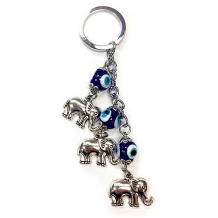 Lucky Evil Eye Elephant Keychain Blue Car Keys Blessing Protection Charm