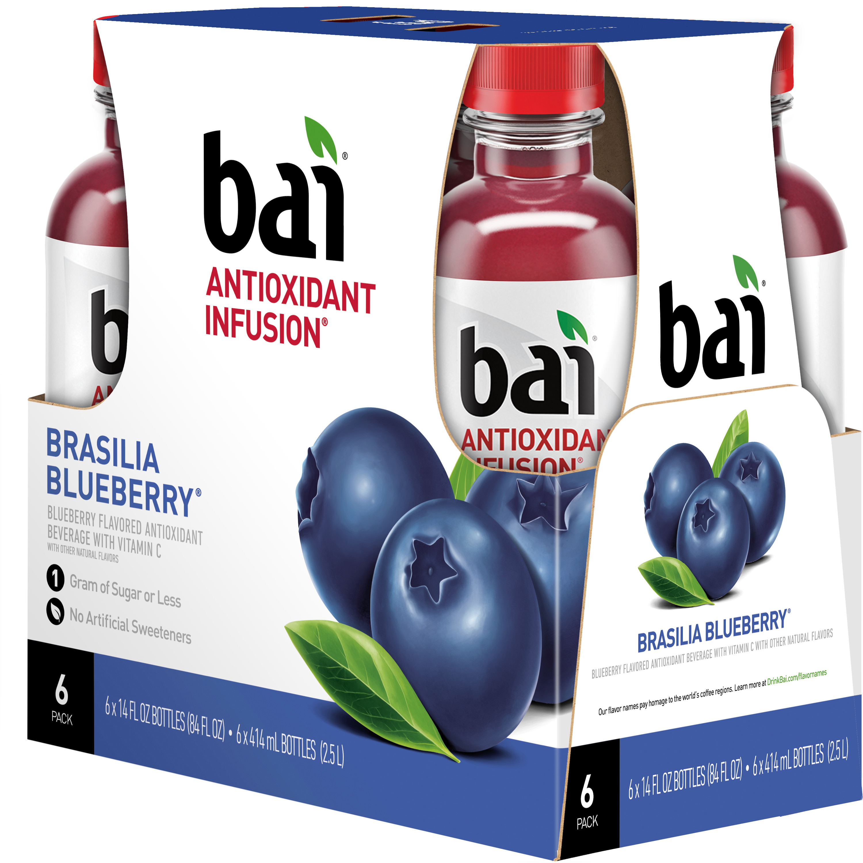 Bai Antioxidant Infused Brasilia Blueberry Flavored Water, 14 fl oz, 6 ...