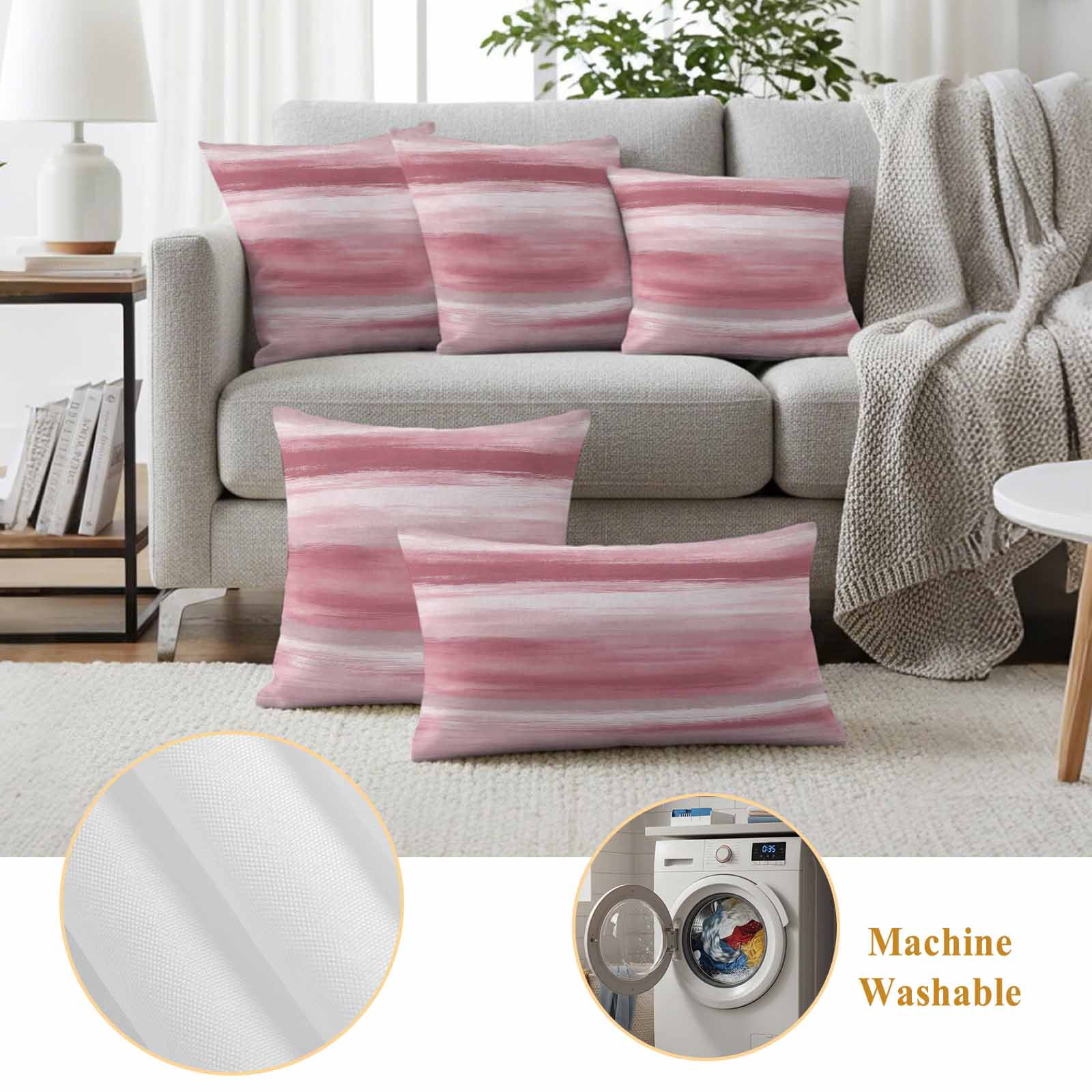 Pink Grey Outdoor Waterproof Pillow Covers, Abstract Art Oil Painting Blue Ombre Decorative Square Throw Pillowcase Sofa Cushion Sham for Patio/Couch/Chair, 24"x24" 2 Pack