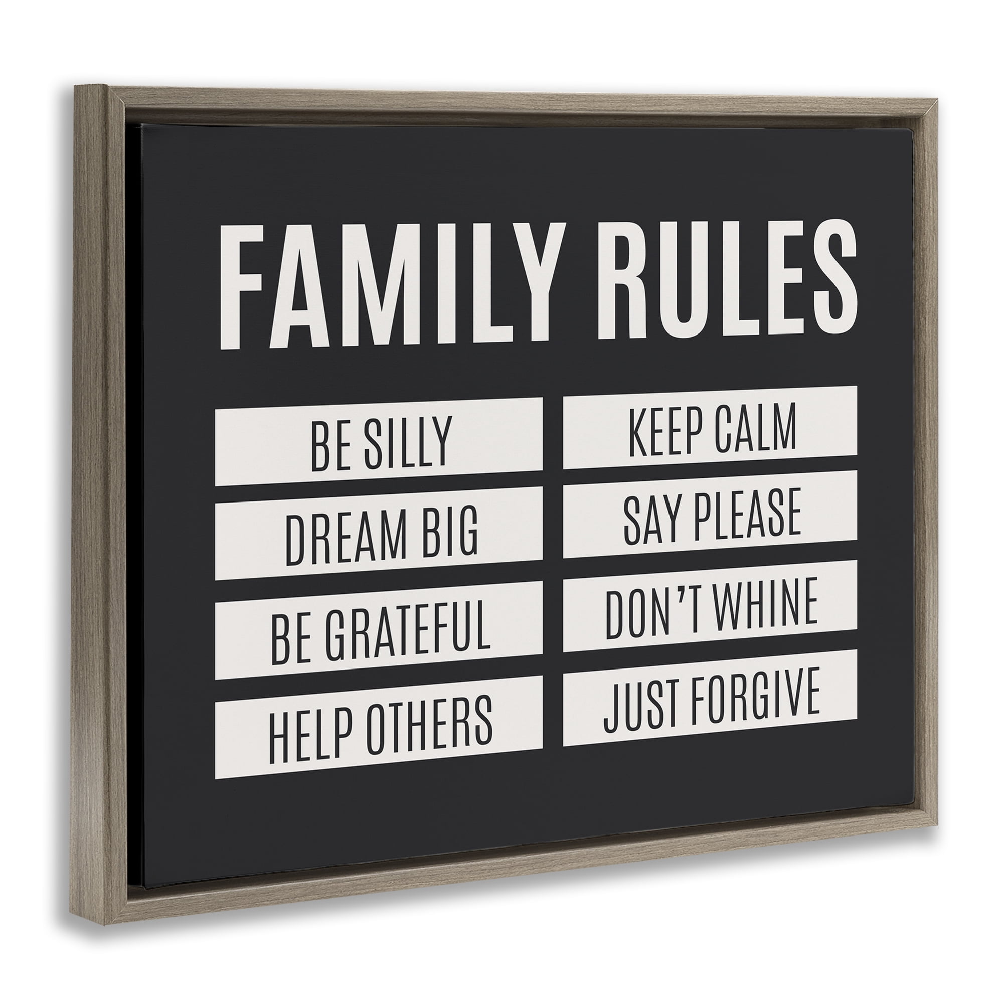 Stupell Industries Family Rules Simple Black Brown Framed Floater Canvas Wall Art, design by SD Graphics Studio