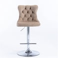 thumbnail image 2 of Modern Velvet Swivel Bar Stools with Backs - Set of 2 Adjustable Height Counter Stools for Kitchen Island, Home Pub, Chrome Base Tufted Upholstered Seating (Khaki), 2 of 10