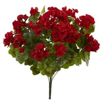 Nearly Natural Red Geranium Artificial Bush, UV Resistant, Set of 3