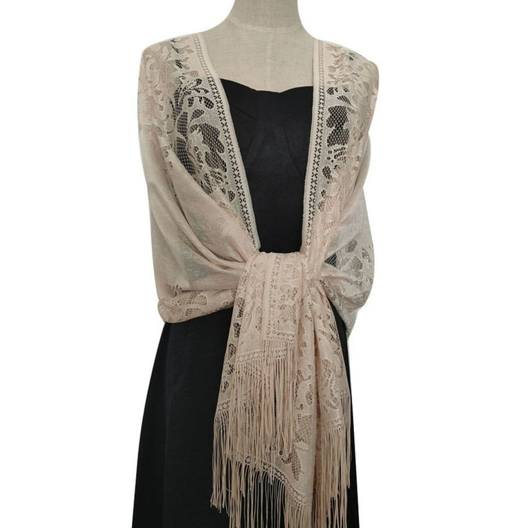 prom dress shoulder covers Off-the-Shoulder Long Beaded Prom Dress with Wrap Silver/Nude / 16