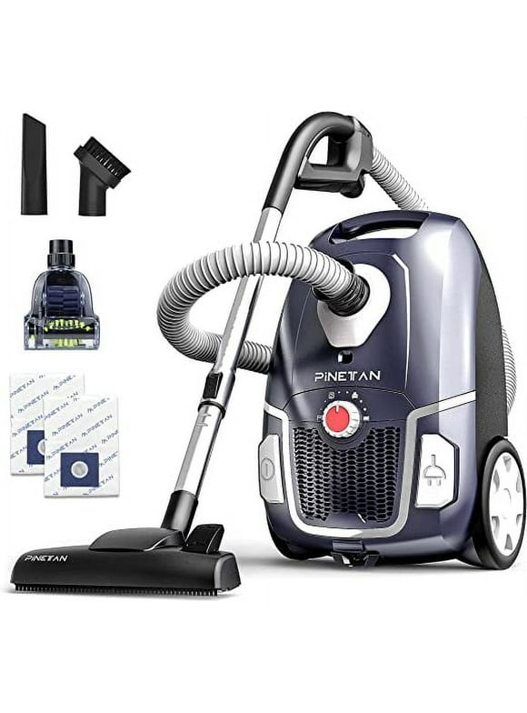 PINETAN Professional Canister Vacuum Cleaner UA807, Advanced 62 dB Low Noise Technology, High Suction Power and Rotation Speed Adjustment, 4.5 L Extra Large Dust Bags Included.