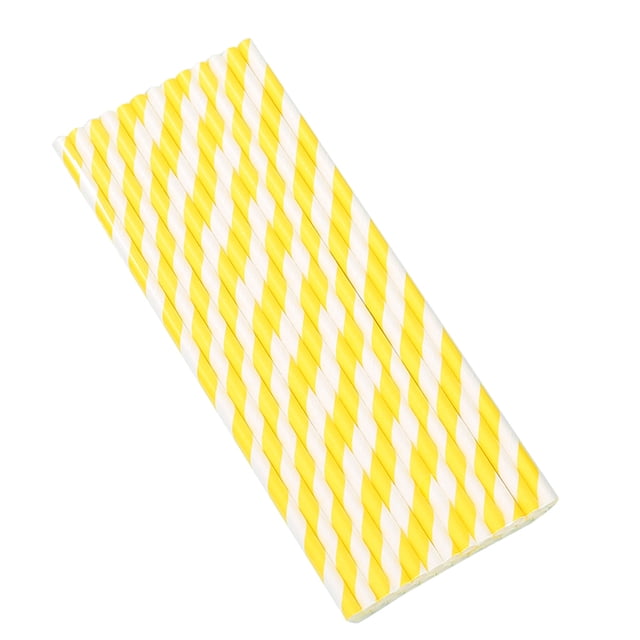 Decoración ecológica para jugos y postres Pajitas de papel desechables amarillas, paquete de 25 para divertirse en fiestas
