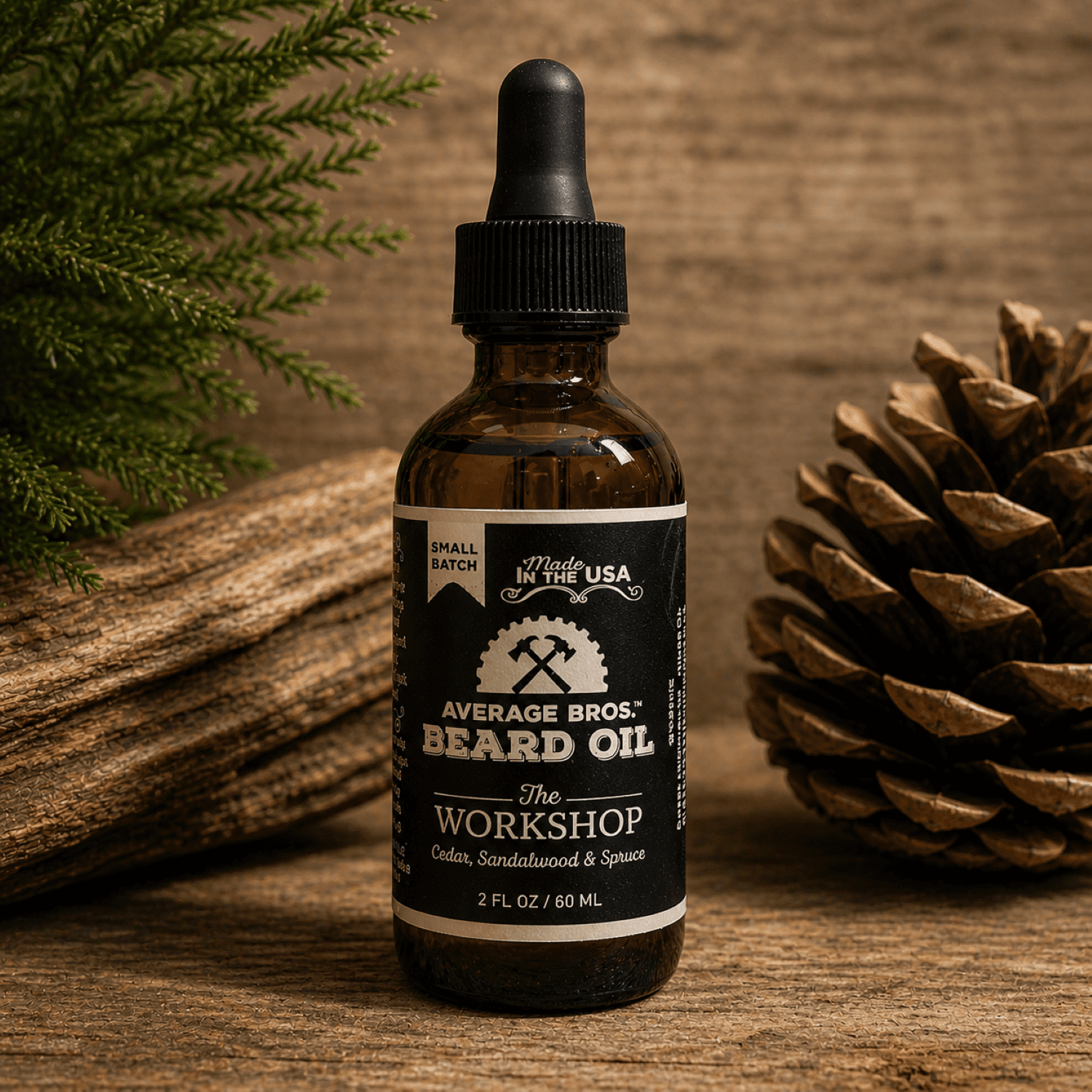 Average Bros Beard Oil for Men, The Workshop Cedar, Sandalwood & Spruce Scent, 2 fl. oz, Moisturizes and Softens Beards