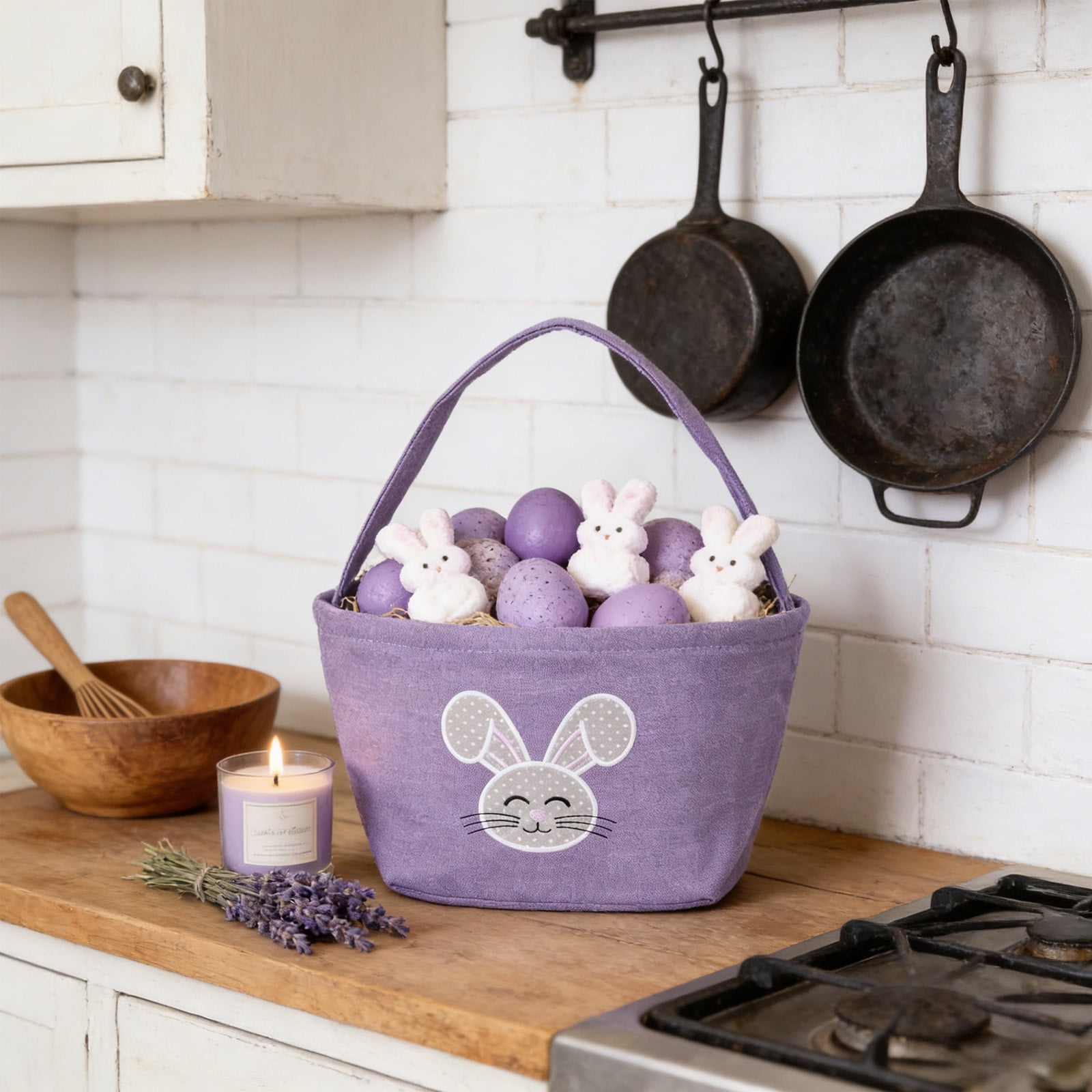 Lunxisen 4 Pcs Easter Basket Ear Bag Decoration Imitation Linen Holiday Gift Party Favor Spring Celebration