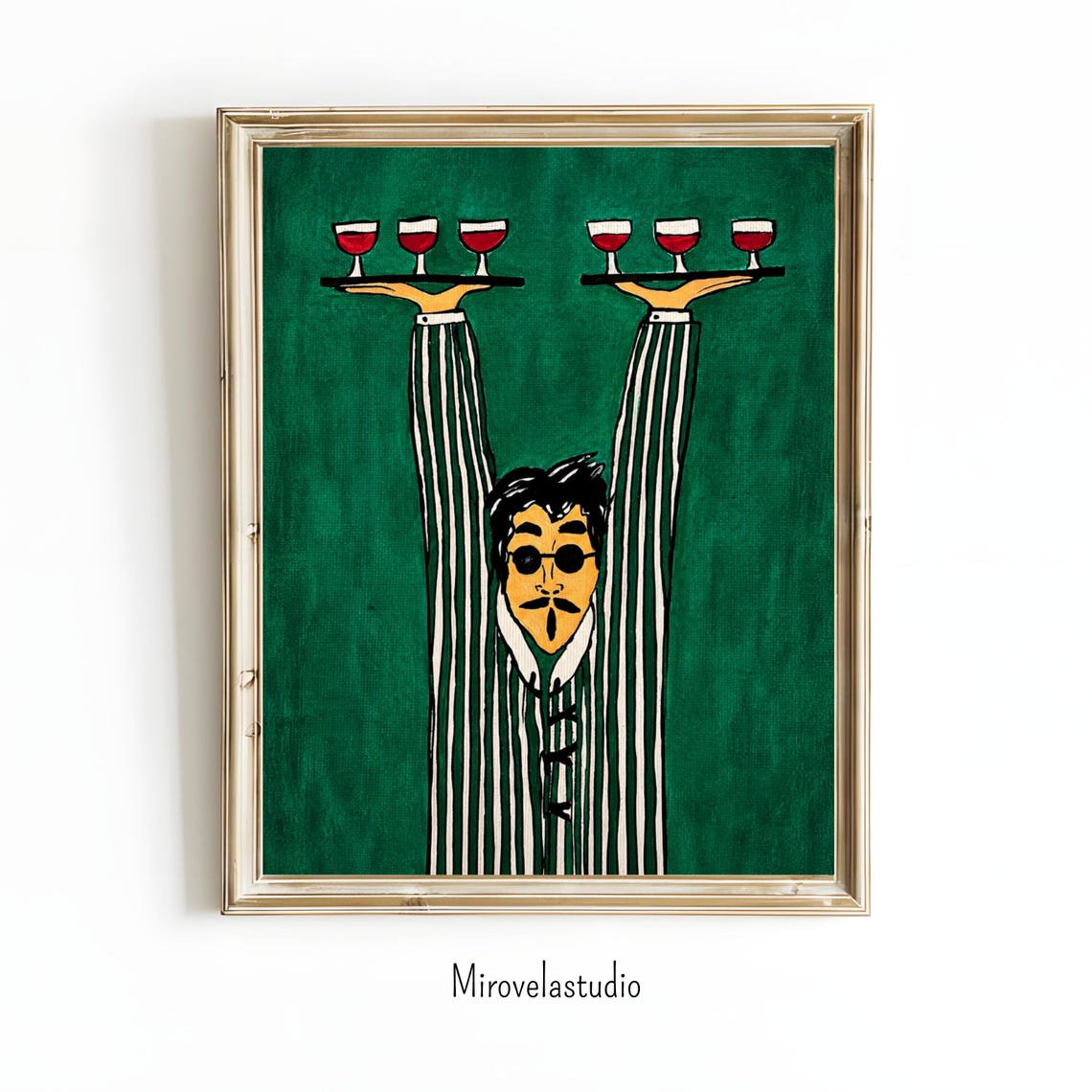 Waiter Juggling Wine Glasses Art