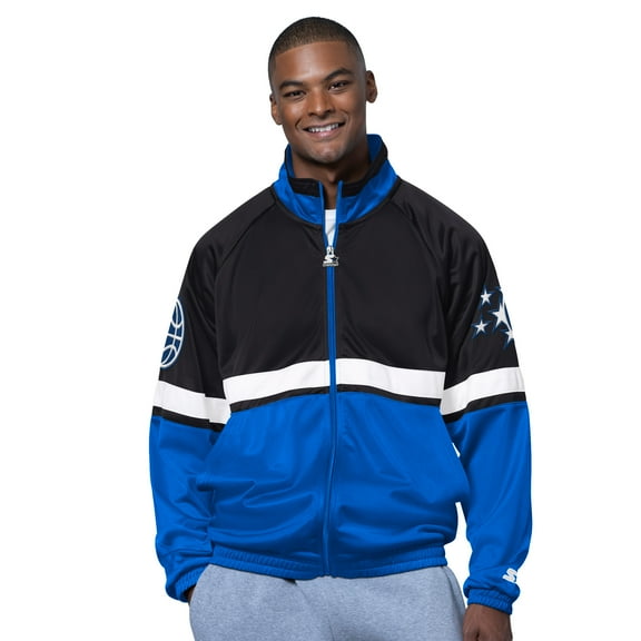Men's Starter Blue/White Orlando Magic The Veteran Tricot Track Raglan Full-Zip Jacket