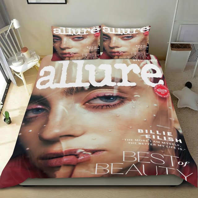 Billie Eilish Conjunto de sábanas temático, trío de piezas, cómodo y amigable con la piel, diseño único, regalo de decoración para el hogar para familiares, amigos y fans,173X218cm