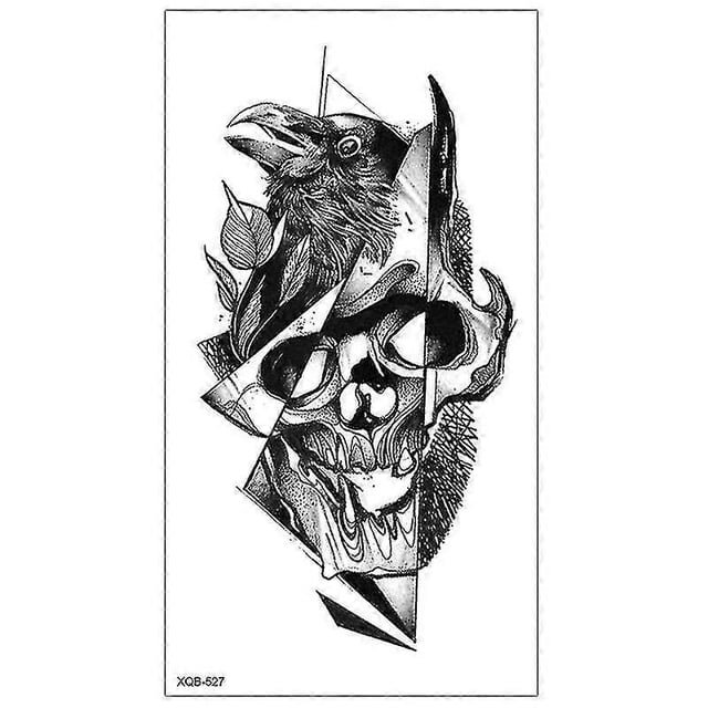 Tatuaje temporal de calavera negra de Halloween para hombres adultos, realista, león, tigre, lobo, tatuaje falso aterrador, pegatina para antebrazo (xqb-527)