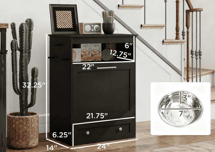 Orthopedic Dog Bed, Pet Feeder Station Storage Cabinet, with Dog Raised Bowls, Black, Black Dog Bed,Wood Cat Bed, Pet Supplies Pet Beds & Furniture