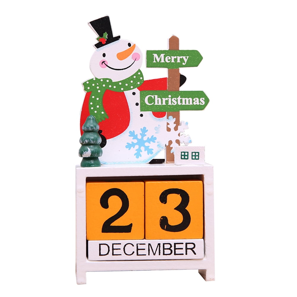 Snowman Decorated Desktop Wooden Block Perpetual Calendar Desk