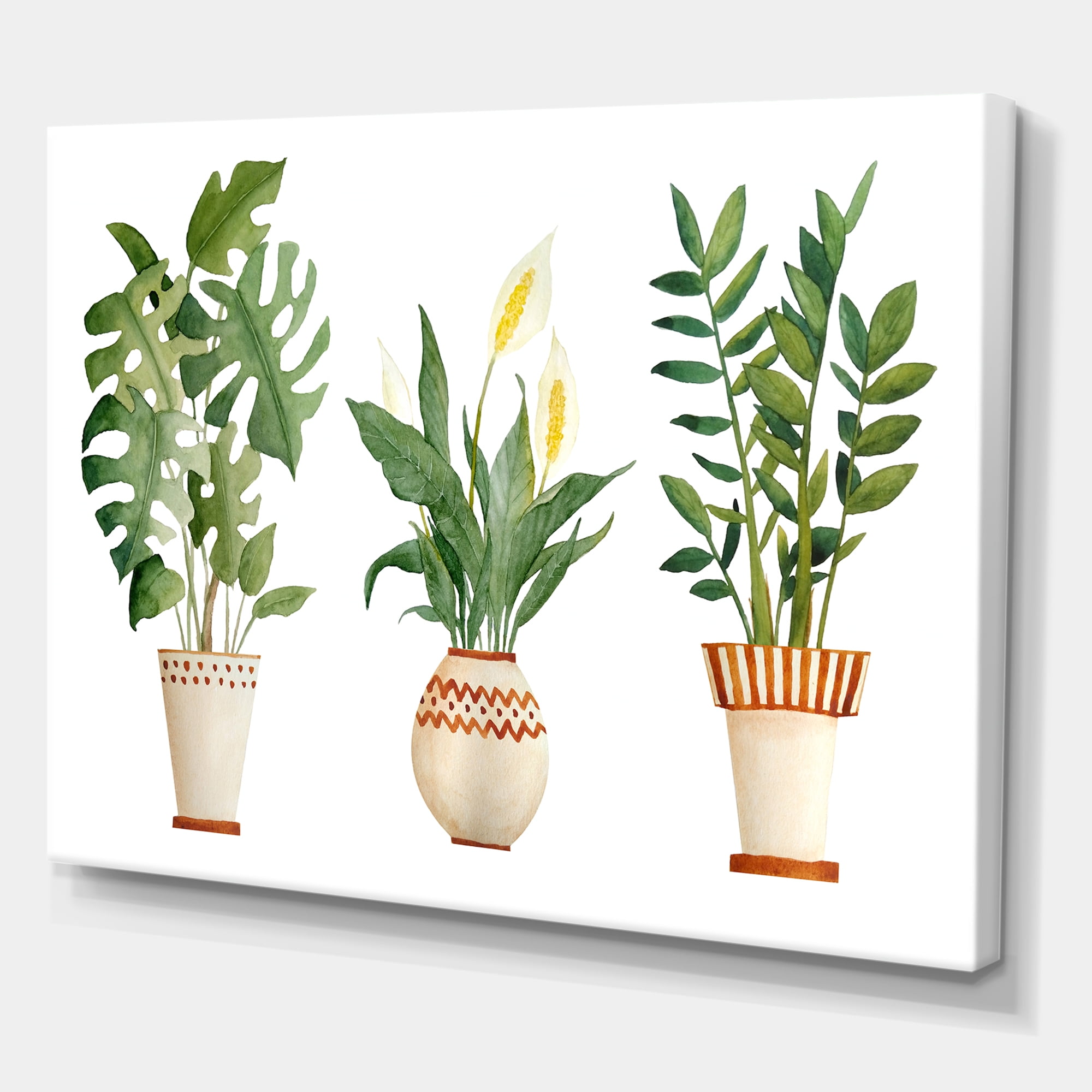 Designart ' Houseplant Peace Lily In Terra Cotta and Monstera ' Farmhouse Canvas Wall Art Print