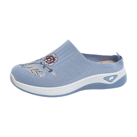 Domuza Orthopedic Shoes for Women Comfortable Casual Athletic Work Woven Mesh Breathable Sneakers Lightweight Non-Slip Arch Support Slip On Walking Shoes Light Blue 10（EU-43）