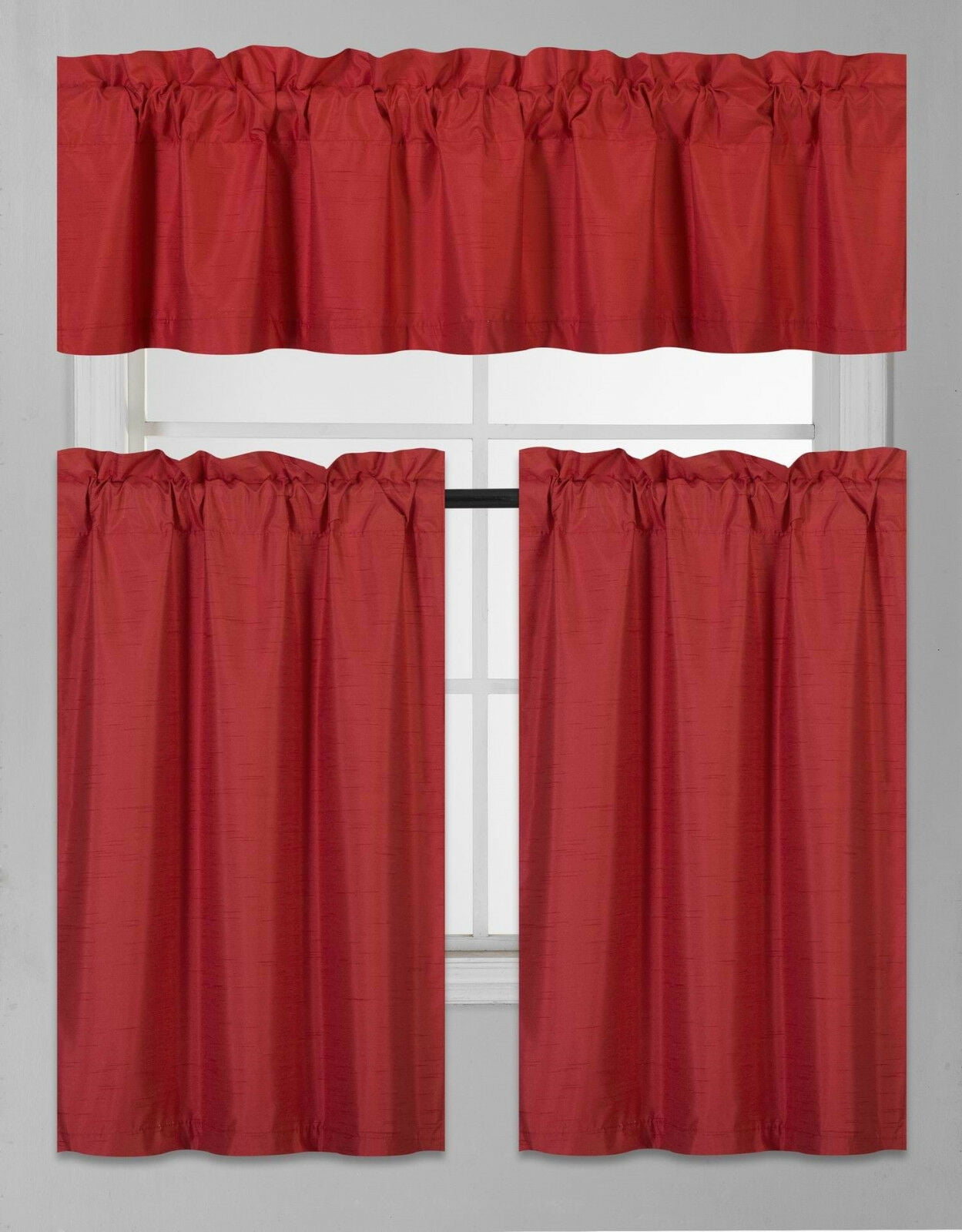 K3 SET KITCHEN RED 3 PIECES 2 PANELS ,1 VALANCE, BATHROOM, WINDOW