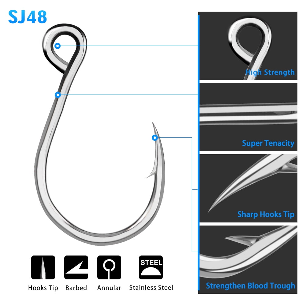 50pcs/lot 1/0-11/0 Strong Stainless Steel Jigging Hook Jig Big Fishing Hook Saltwater Fish Hook