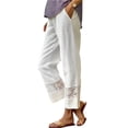 thumbnail image 3 of Lumtrix Cropped Cotton Linen Pants Women Drawstring Straight Leg Lace Patchwork Summer Casual Beach Boho Pants Capris with Pockets White M, 3 of 5