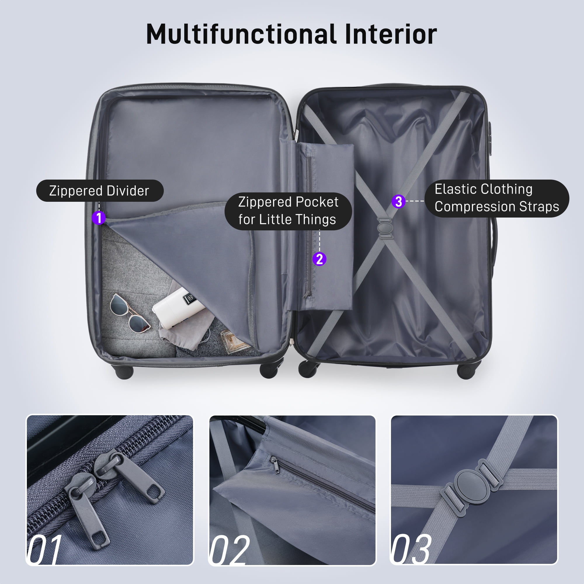 Euroco 13 Piece Luggage Sets, Expandable Hardshell Suitcase Set with TSA Lock,Spinner Wheels and 9 Bags,Lightweight Carry On Travel Luggage,Checked Suitcase for Men Women(16"/20"/24"/28"),Purple