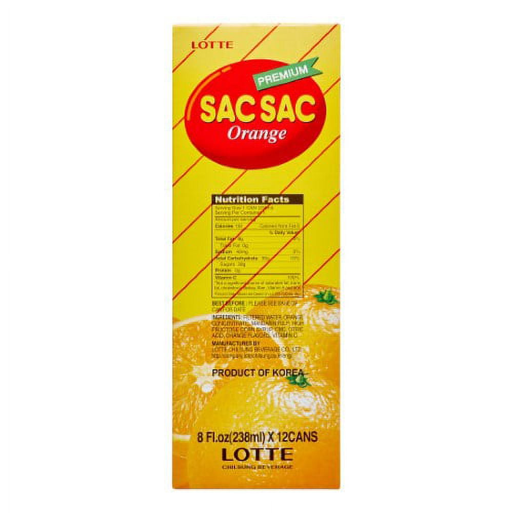 Lotte Juice, SAC SAC Orange, 8 Fl Oz, 12 Count