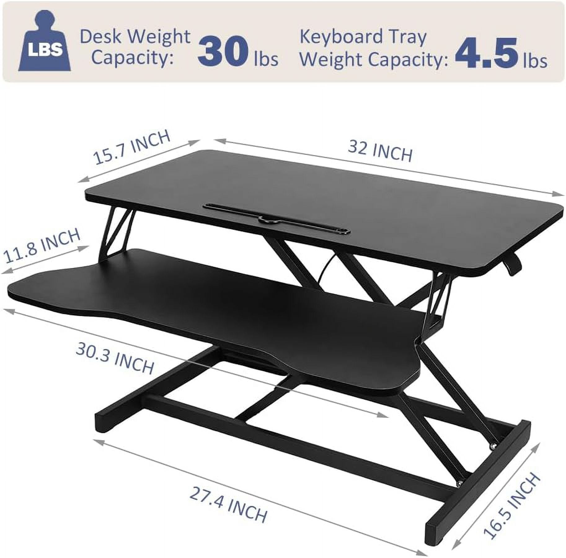 32 Inch Height Adjustable Standing Desk Converter, Sit-Stand Workstation with Dual Monitor Riser & Wide Keyboard Tray, Office & Home Use, Black