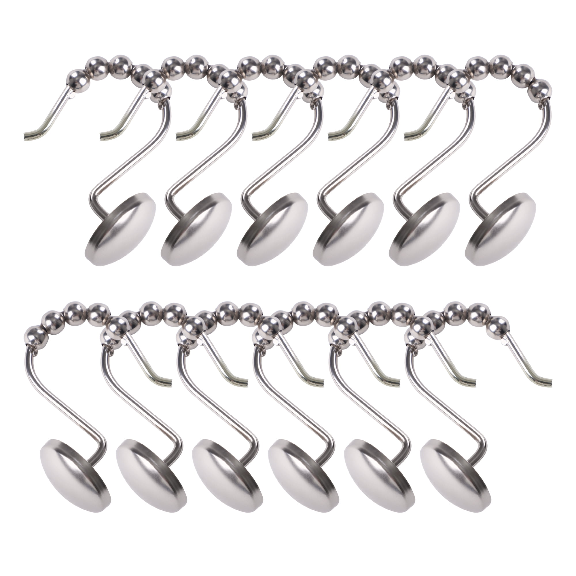 Utopia Alley Shower Hooks - Shower Curtain Rings for Bathroom - Rust Resistant Roller Shower Curtain Hooks for Shower Curtain or Liner - Set of 12, Brushed Nickel