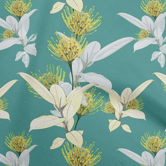 oneOone Polyester Spandex Dusty Teal Green Fabric Florals Fabric For Sewing Printed Craft Fabric By The Yard 56 Inch Wide