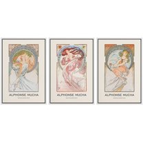 wall26 Framed Canvas Print Wall Art Set Alphonse Mucha Art Nouveau Floral Posters Nature People Illustrations Fine Art Decorative Retro Portrait for Living Room, Bedroom, Office - 24"x36"x3