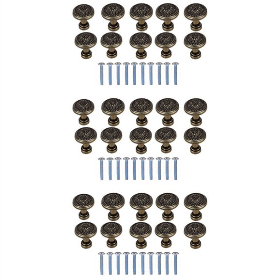 30 Pack Antique Flower Round Handle Kitchen Cabinet Cupboard Door Drawer Pull Knob with Screws 25 x 23mm