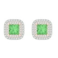 thumbnail image 3 of 14K Solid Gold Screw Back Stud Earrings for Women | 1.73 cttw Princess Cut Simulated Green Diamond | White/Rose Gold, 3 of 5