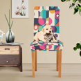thumbnail image 4 of Yayeee 4 Pack Dining Chair Covers Stretch Parson Chairs Slipcovers Seat Protector, Pink Geometric, 4 of 6