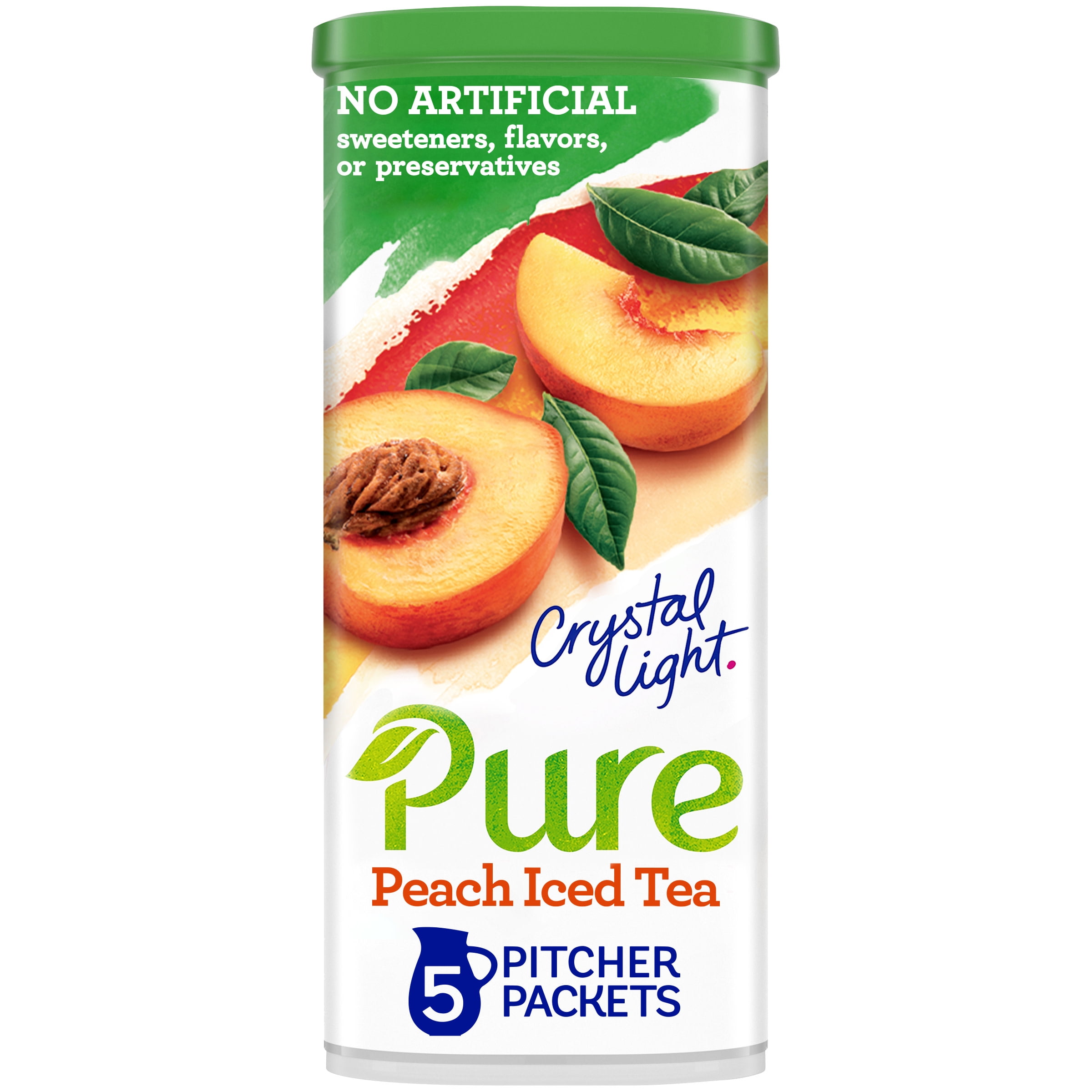 Crystal Light Pure Peach Iced Tea Powder Drink Mix with No Artificial Sweeteners, 5 ct Pitcher Packets