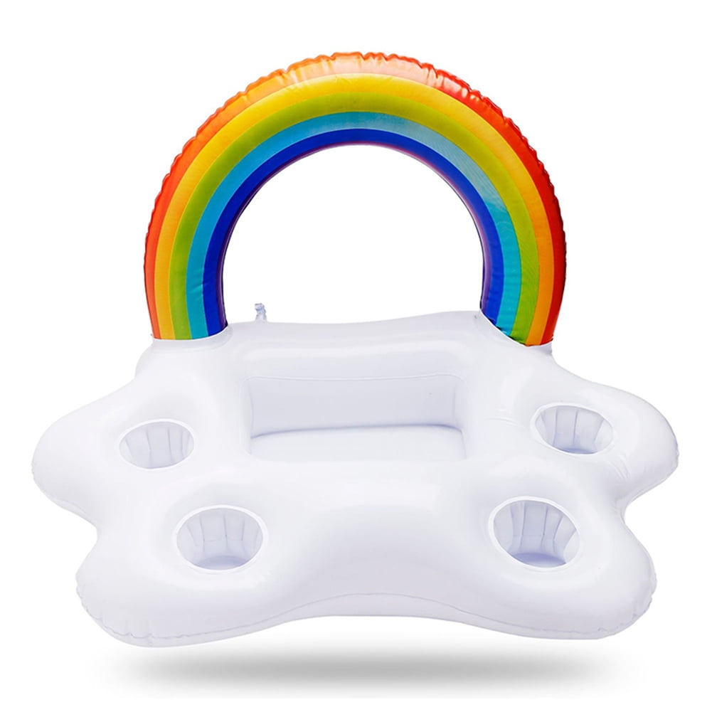 Rainbow Cloud Cup Holder Inflatable Pool Float Table Bar Tray Swimming Ring WS 