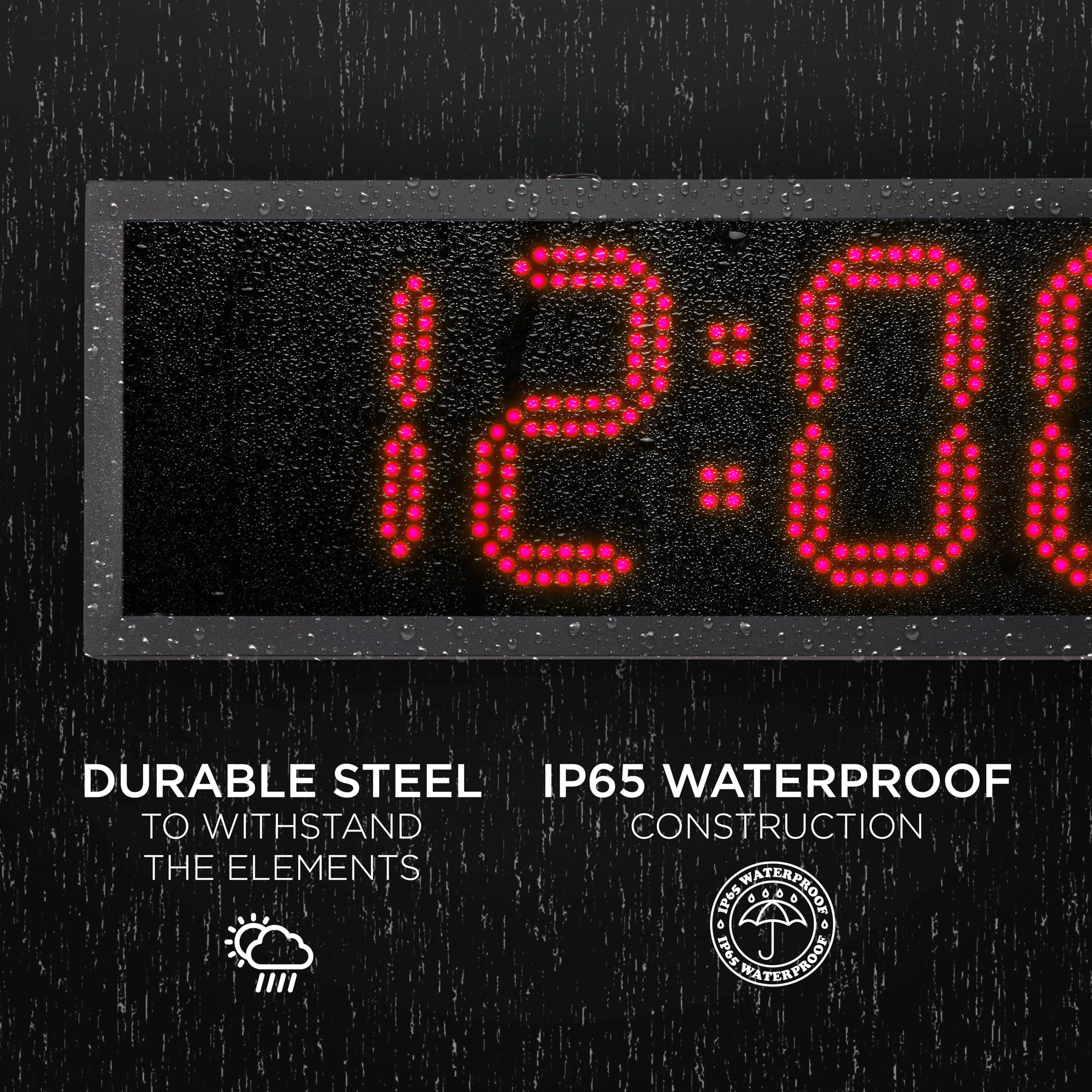 IVATION Waterproof Digital Clock with LED Display, Outdoor Water-Resistant with Stopwatch & Alarms
